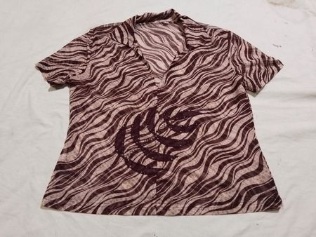 Damen Kurzarm Zebra-Print-Shirt mit Blätterdesign