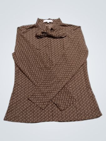PIU & PIU Damen Braune Geometrische Druck Schleifen-Hals Bluse
