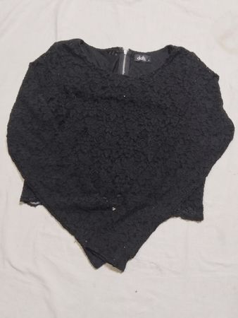Dotti Schwarzes Spitzen-Cropped-Top mit Reißverschluss