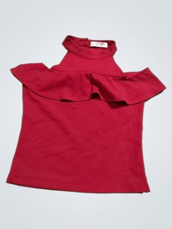 AZUKI Red Cold Shoulder Ruffle Top