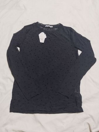 Stradivarius Black Star Print Mesh Long Sleeve Top