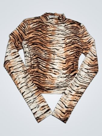 Löwin Tigerdruck Mock Neck Langarm Crop Top