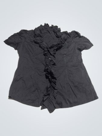 Schwarze rüschierte Kurzarmbluse