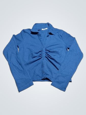 Valleygirl Blue Ruched Button-Up Shirt