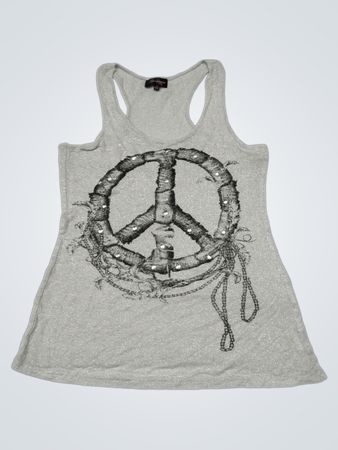 Spicy Sugar Damen Silber Glitzer Friedenszeichen Tanktop