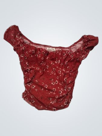 Alice & Olivia Rotes Blumengerafftes Off-Shoulder-Top
