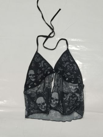 ROMWE Skull Print Halter Top