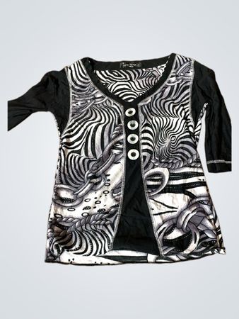 DMJ Fashion Schwarz und Weiß Bedrucktes Langarmoberteil