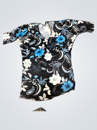 Schwarz und Blau Floral Druck V-Ausschnitt Top