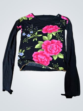 Mayang Black Floral Print Long Sleeve Top