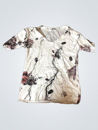 H & L Weißes Blumenmuster V-Ausschnitt T-Shirt