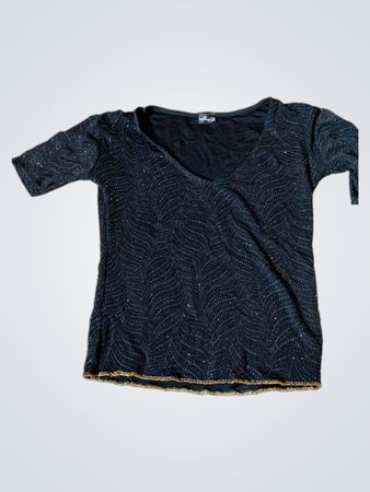 Schwarzes glitzerndes V-Ausschnitt-Top