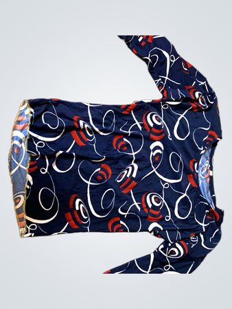Marineblaues Langarmshirt mit rotem und weißem abstraktem Muster