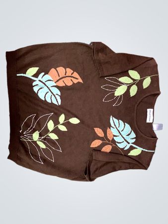 Brown Knit Sweater with Leaf Design