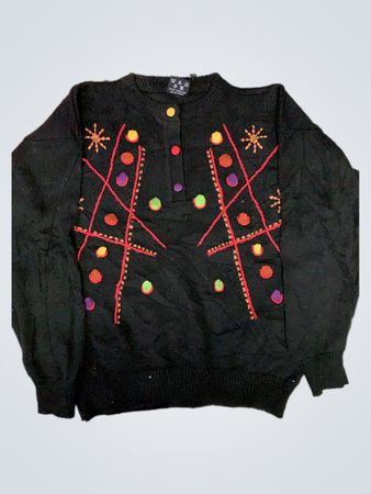 Black Knit Sweater with Colorful Design