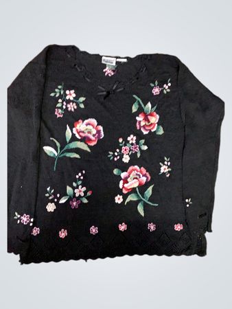Black Floral Embroidered Sweater