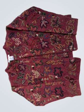 ROBERT SCOTT Women's Burgundy Leaf Pattern Sweater