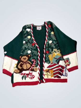 Christmas Collections Women's Green Teddy Bear and Gift Ugly Christmas Sweater