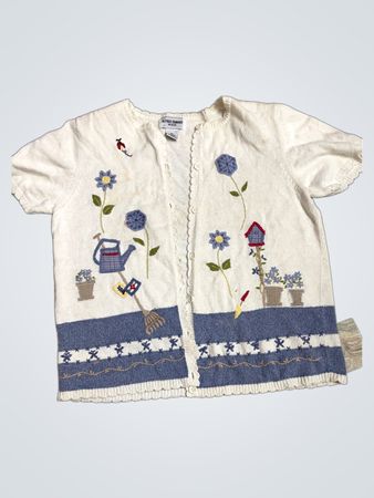 Unbranded Petite Women's White Embroidered Garden Cardigan