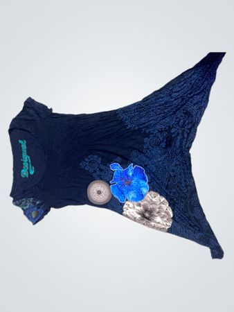 Desigual Dunkelblaues Asymmetrisches Kleid mit Blumenmuster