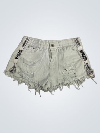 V/MADE WARNING SECURITY Zerrissene Denim Shorts