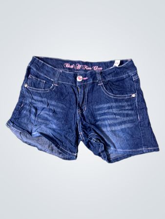 Birth All From Chaos Blue Denim Shorts mit pinken Nähten