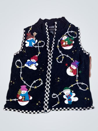 Studio Joy Schwarzer Schneemann Weihnachtspullover-Weste