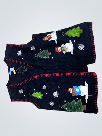 Holiday Editions Schwarze Weihnachten Weste mit Schneemännern und Bäumen