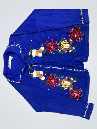 Victoria Jones Blauer bestickter Weihnachts-Cardigan