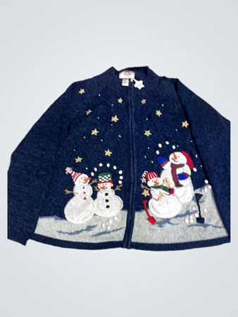 Tiara Damen Zip-Up Pullover mit Schneemann und Sternen