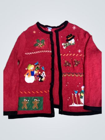 Holiday Editions Roter Weihnachtspullover mit Schneemann und Lebkuchenmännern