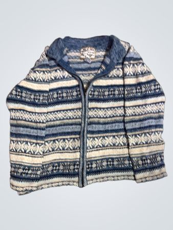 Blau und weiß gemusterter Reißverschluss-Pullover