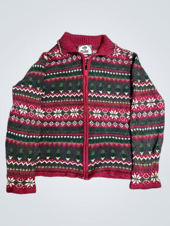 TIARA International Fair Isle Knit Zip-Up Sweater