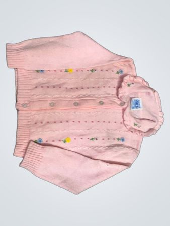 KIDDZ KNITTZ Pink Baby Cardigan mit floralem Stickerei
