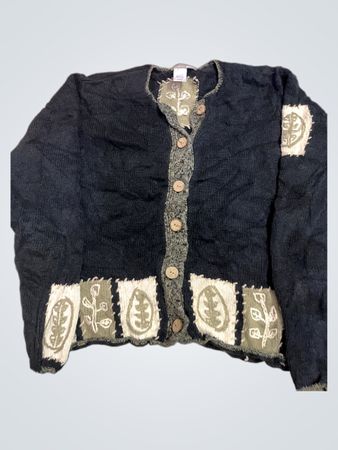 Kaltwasser Bach Schwarzer Cardigan mit Blattmuster