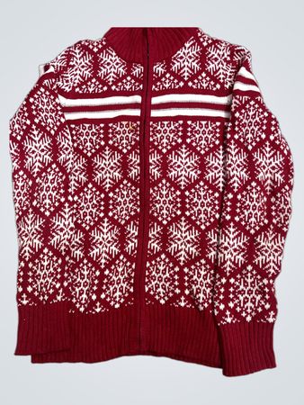 Talbots Roter Schneeflocken Zip-Up Pullover