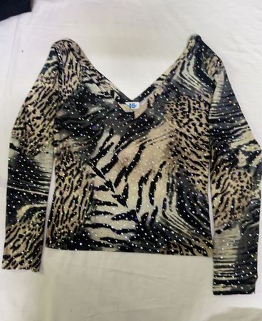 OUZZE Langarm-Rhinestone-Tierdruck-Oberteil