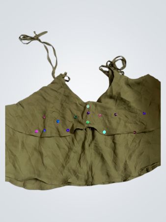 Terranova Olivgrünes Rüschencami-Top mit Pailletten