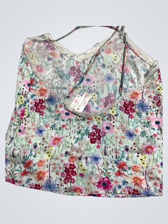 Fliederndruck Cami-Top mit Spitzenbesatz
