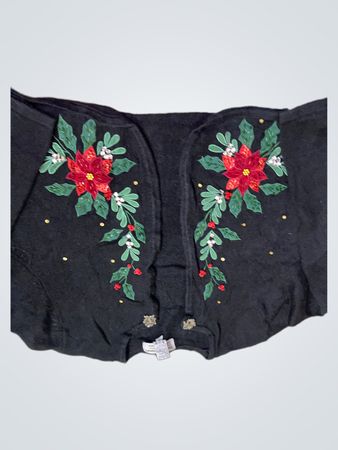 Tiara International Christmas Collection Schwarzer Cardigan mit Weihnachtsstern- und Stechpalmen-Stickerei