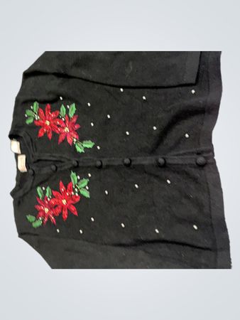 Schwarzer Cardigan mit Weihnachtsstern-Stickerei