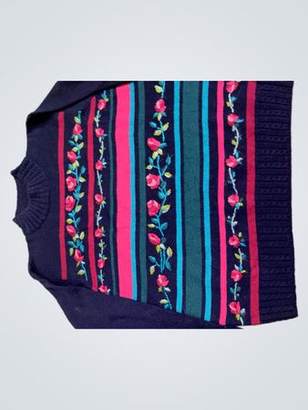 Alfred Dunner Petite Gestreifter Blumenpullover