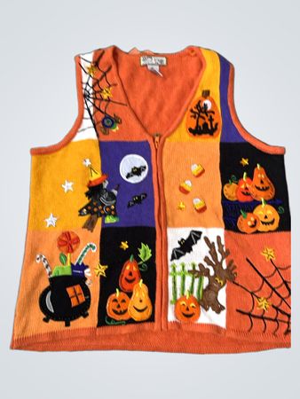 Collection Etcetera Halloween Pumpkin Bat Spiderweb Sweater Vest