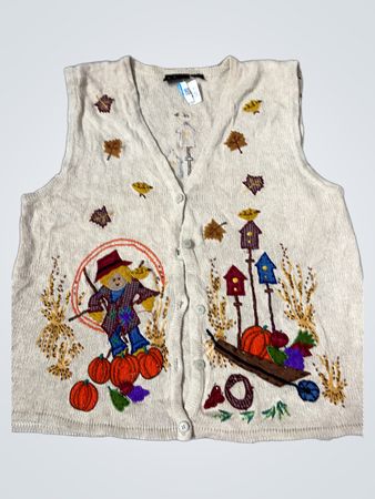 ONE RESOURCE Sleeveless Button-Up Vest with Fall Appliqué