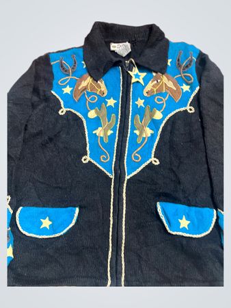 TIARA INTERNATIONAL Western Style Embroidered Zip-Up Sweater