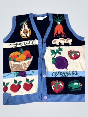 Fruit and Veggies Button-Up Sweater Vest