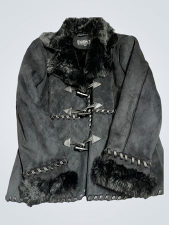 CDV Comme du Vrai Black Faux Fur Trimmed Coat