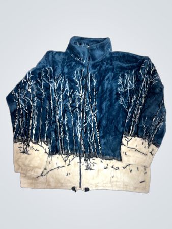 WON'S WEAR Blue Forest Print Fleece Jacket