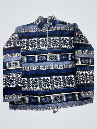 Blue Patterned Fleece Pullover