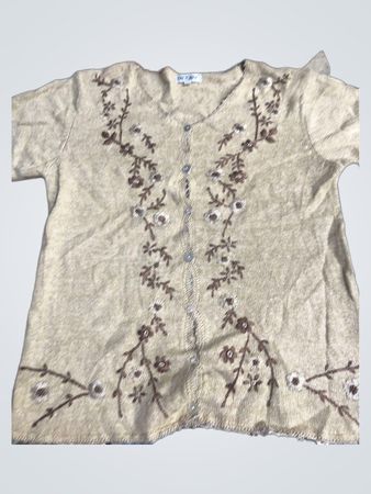 FAY LOUISE Damen Beige Bestickter Pullover Größe M